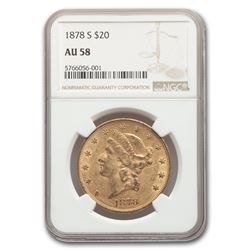 1878-S $20 Liberty Gold Double Eagle AU-58 NGC
