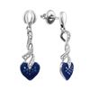 Image 1 : Sterling Silver Round Blue Color Enhanced Diamond Heart Screwback Dangle Earrings 1/5 Cttw