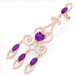 11 ctw Amethyst & Micro Pave VS/SI Diamond Earrings 14k Rose Gold