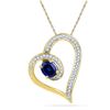 Image 1 : 10kt Yellow Gold Oval Lab-Created Blue Sapphire Heart Outline Pendant 3/4 Cttw