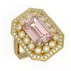 Image 1 : 6.08 ctw Certified Morganite & Diamond Victorian Ring 14K Yellow Gold