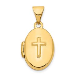 14k Yellow Gold Cross 16 mm Oval Locket Pendant
