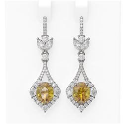 8.92 ctw Canary Citrine & Diamond Earrings 18K White Gold