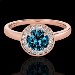 1.15 ctw SI Certified Fancy Blue Diamond Halo Ring 10k Rose Gold