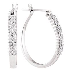 10kt White Gold Round Diamond Double Row Hoop Earrings 1/4 Cttw