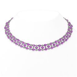 53.09 ctw Amethyst & Diamond Necklace 10K White Gold