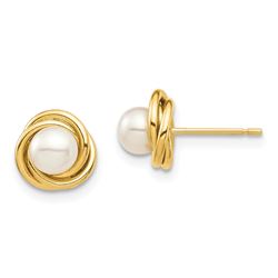 14k Yellow Gold 4-5 mm White Button Pearl Post Earrings - 62 mm