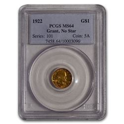 1922 Gold $1.00 Grant No Star MS-64 PCGS