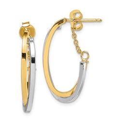 14k Two-tone Polished Hoop w/Chain Post Earrings - 48 mm