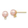 Image 1 : 14k Yellow Gold Pink Round Pearl .02 ct Diamond Post Earrings