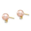 Image 2 : 14k Yellow Gold Pink Round Pearl .02 ct Diamond Post Earrings