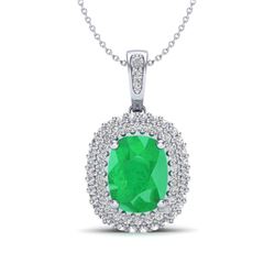 3.15 ctw Emerald & Micro Pave VS/SI Diamond Necklace 18k White Gold