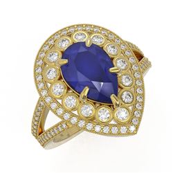 5.12 ctw Certified Sapphire & Diamond Victorian Ring 14K Yellow Gold