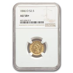 1846-O $2.50 Liberty Gold Quarter Eagle AU-58+ NGC