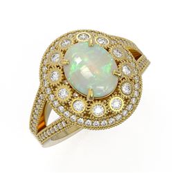 3.93 ctw Certified Opal & Diamond Victorian Ring 14K Yellow Gold