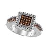 Image 1 : Sterling Silver Round Brown Diamond Square Cluster Ring 1/6 Cttw