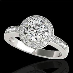 1.4 ctw Certified Diamond Solitaire Halo Ring 10k White Gold