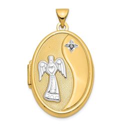 14k Yellow Gold Guardian Angel with Diamond Oval Locket - 34 mm