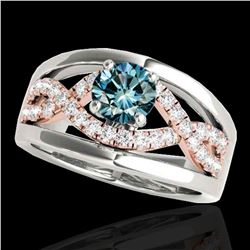 1.55 ctw SI Certified Blue Diamond Solitaire Ring 10k 2Tone Gold
