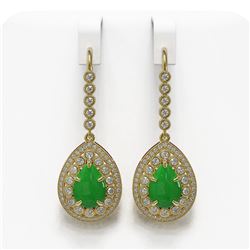 8.15 ctw Jade & Diamond Victorian Earrings 14K Yellow Gold