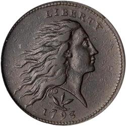 1793 Flowing Hair 1C. Wreath, Vine & Bars NGC AU50 BR