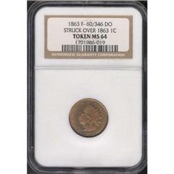 1863 Indian Head 1C Token NGC MS64 F-180/430 DO
