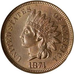 1874 Indian Head 1C NGC MS65 RB