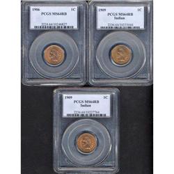 Lot of Three Indian Head Cents: 1906 and two 1909