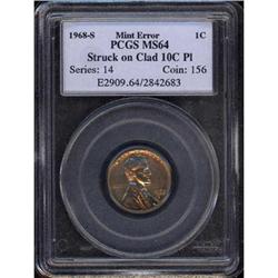1968-S Lincoln 1C Mint Error PCGS MS64