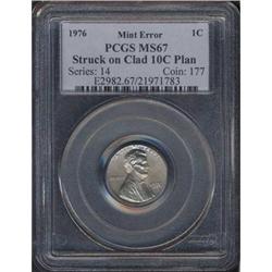 1976 Lincoln 1C Mint Error PCGS MS67