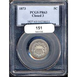 1873 Shield 5C. Closed 3 PCGS Proof 63