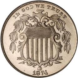 1874 Shield Nickel. PCGS PF66