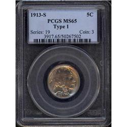 1913-S Buffalo 5C. Type 1 PCGS MS65