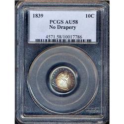 1839 Liberty Seated 10C PCGS AU58 No Drapery