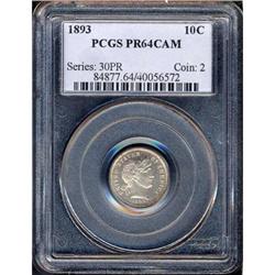 1893 Barber 10C PCGS PF64 CAM