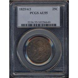 1825/4/3 Bust 25C B-3 PCGS AU55