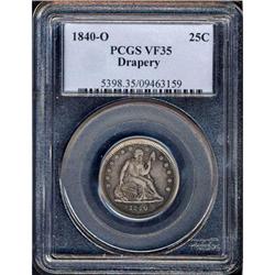 1840-O Liberty Seated 25C. Drapery PCGS VF35