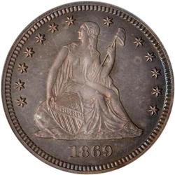 1869 Liberty Seated 25C PCGS Proof 65
