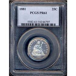 1881 Liberty Seated 25C PCGS Proof 61