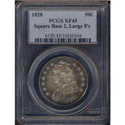1828 Bust 50C. Sq Base 2, Lg 8's PCGS EF45