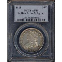 1828 Bust 50C. Sq Base 2, Sm 8's, Lg Letters PCGS AU58