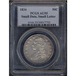 1834 Bust 50C. Sm Date & Letters PCGS AU55