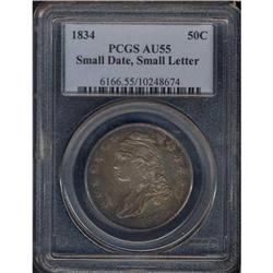 1834 Bust 50C. Sm Date & Letters PCGS AU55