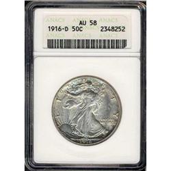 1916-D Liberty Walking 50C ANACS AU58