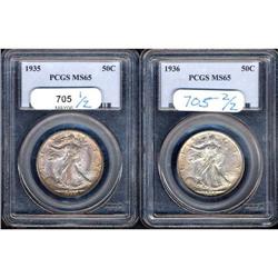 Lot of Two Walking Liberty Half Dollars PCGS MS65
