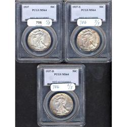 1937 Walking Liberty PDS Set all graded PCGS MS64