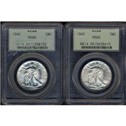Lot of Two 1942 Walking Liberty Half Dollars PCGS MS65