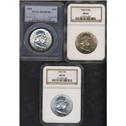 Lot of Three Franklin Half Dollars