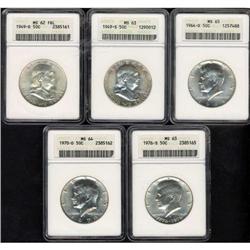 Lot of Five Half Dollars