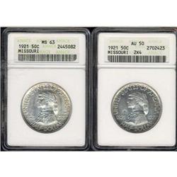 Lot of Two 1921 Missouri Commemorative Half Dollars